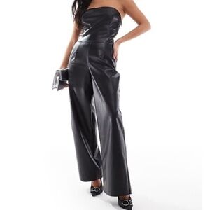 NWT Banana Republic Elegant Black Faux Leather Jumpsuit Vegan Leather size 10
